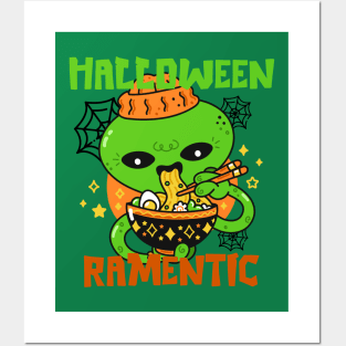 Funny Halloween Monster Eating Ramen Posters and Art